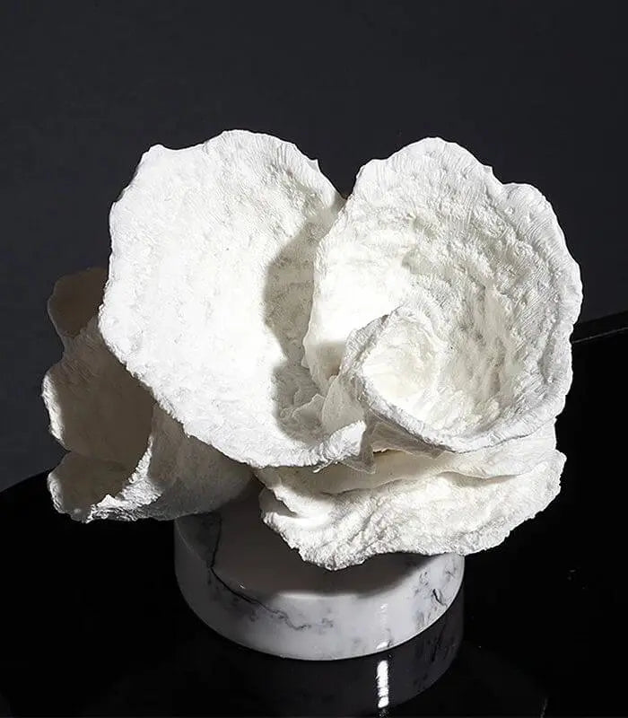 Faux Coral Desk Decoration Ornaments Resin on Marble Base White