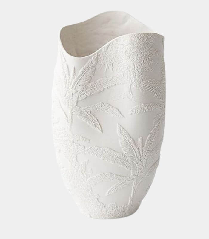 Large Ceramic Vase Embossed Tropical Palm 36 cm