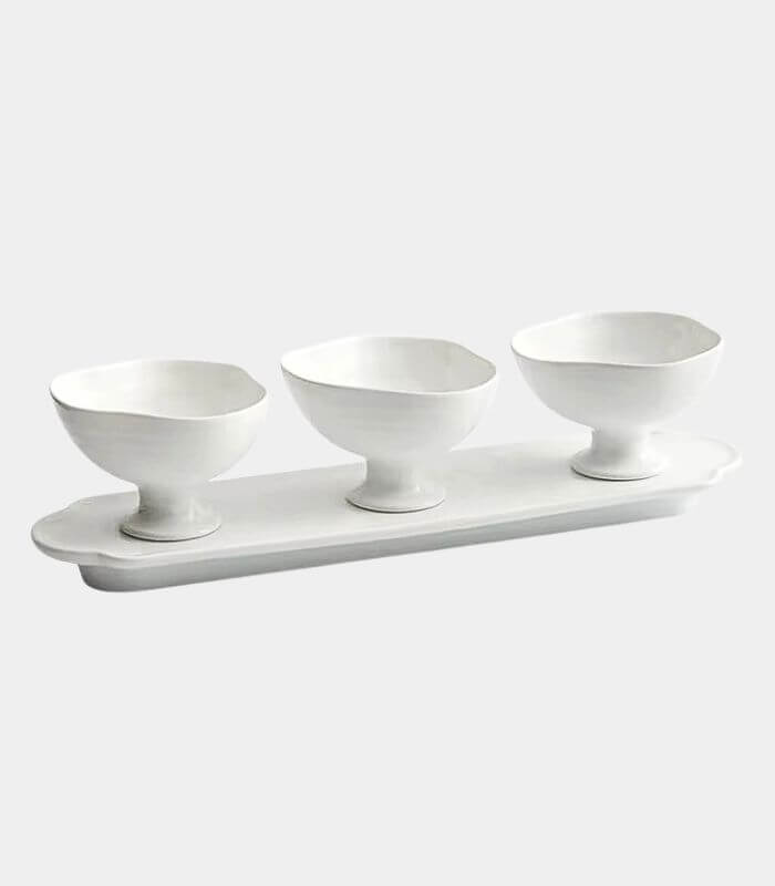 Modern Ceramic 3-Piece Appetizer Serving Bowl Set with Tray