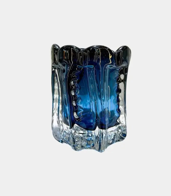 AZURE REVERIE Handblown Blue Glass Vase – Sculptural Decorative Accent 15cm / 10cm