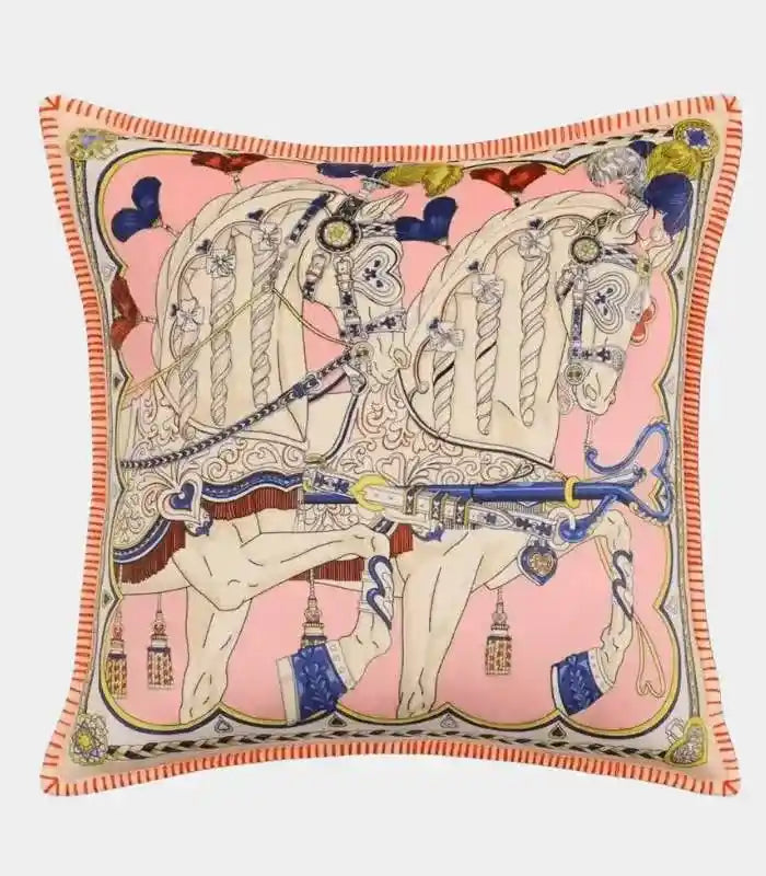 Equestrian Horse Print Cushion Cover 45 cm (18 in) – Polyester Cotton Blend, 2 Colours – Elegant Decorative Throw Pillow