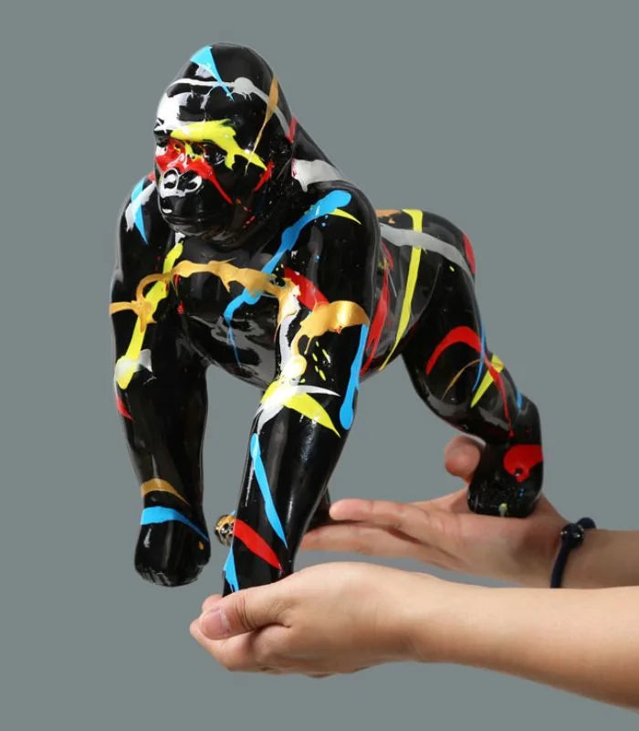 Accent Sculpture Gorilla Figurine Drip Art Resin Multicolor Black 29 cm