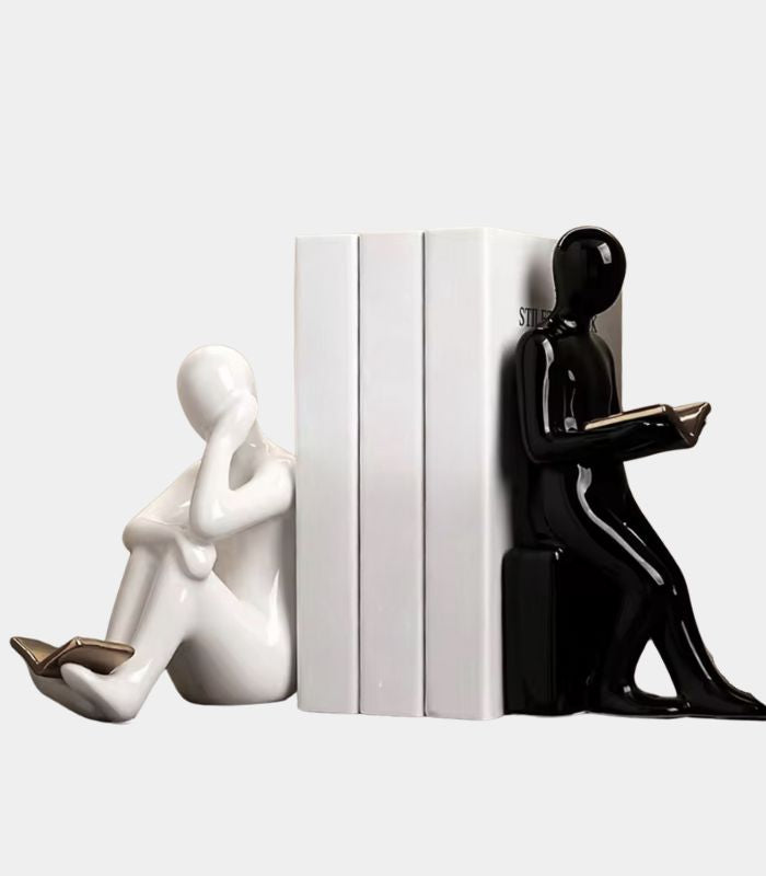 Set 2 Pcs Modern Ceramic Bookends - Minimalist with Golden Accent