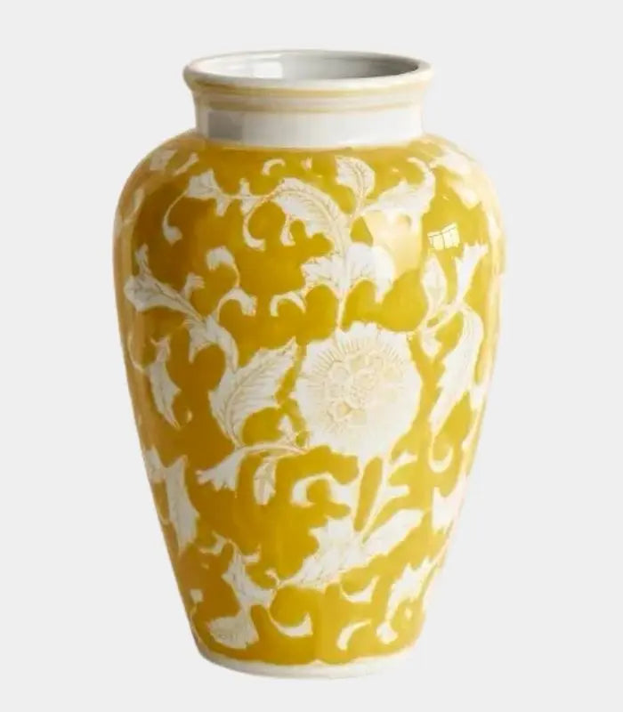 Aurelia Yellow Floral Ceramic Vase – Hand-Painted Botanical Design 26 cm