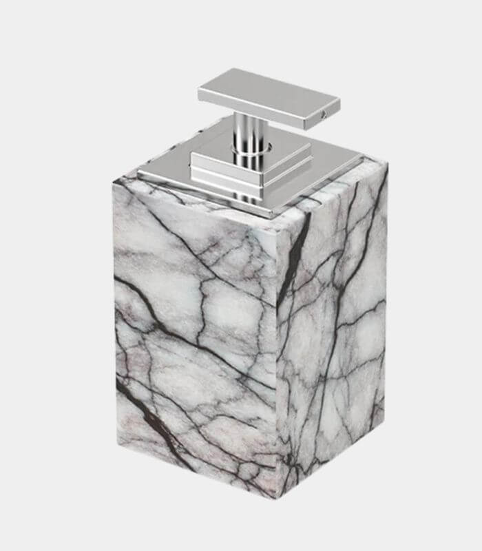 Carrara Marble Soap & Lotion Dispenser Set – Stainless Steel Natural Stone