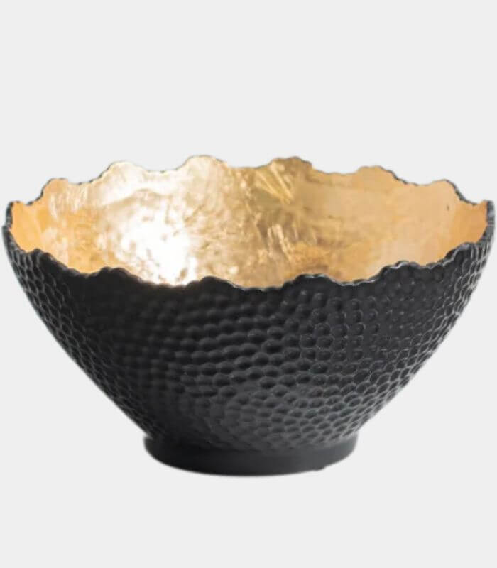 Textured Ceramic Bowl – Handcrafted Black & Gold Statement Piece