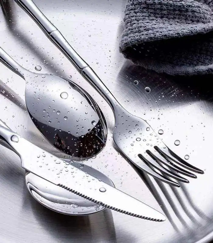 30 Pcs Stainless Steel Cutlery Set for 6 Bamboo Handle Style