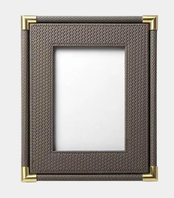 Textured Leather Photo Frame – Metallic Corner Accent Design