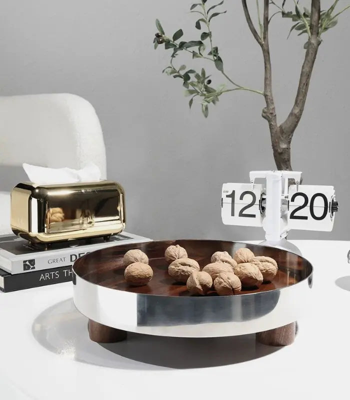 Tray Stainless Steel And Wood Walnut Silver Brown