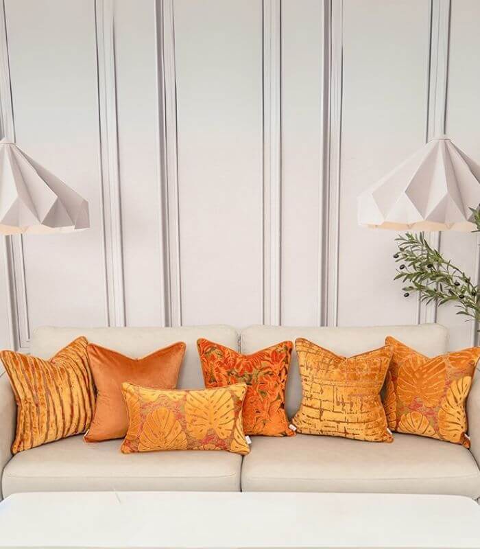 Velvet Floral Garden Cushion Cover Velvet Embroidery Orange