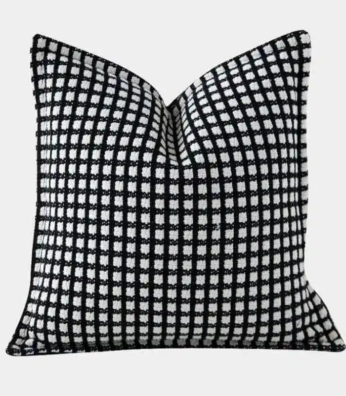Black & White Checkered Cushion Cover – Woven Elegance (45 cm or 18 in)