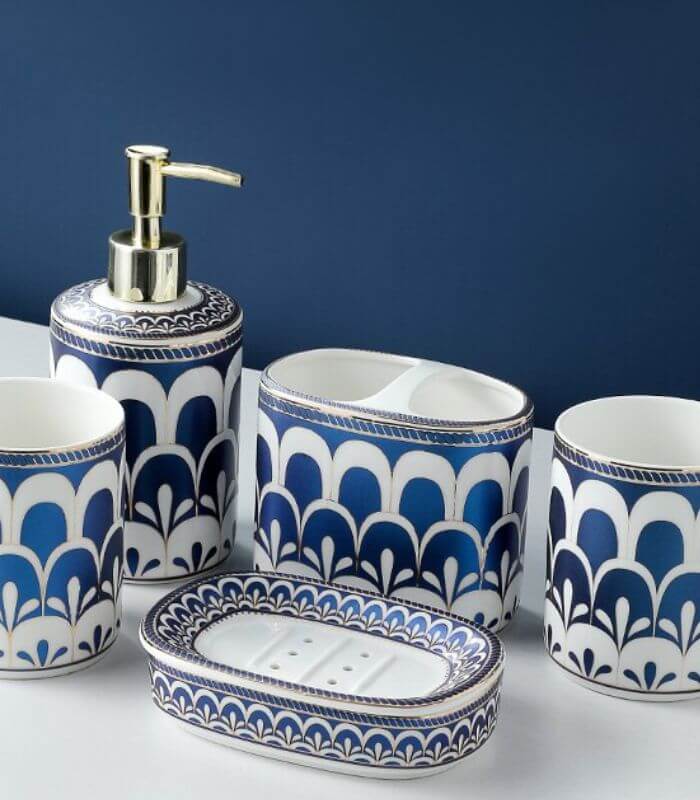 Toothpaste Holder Toothbrush Holder Storage Blue & White Ceramic