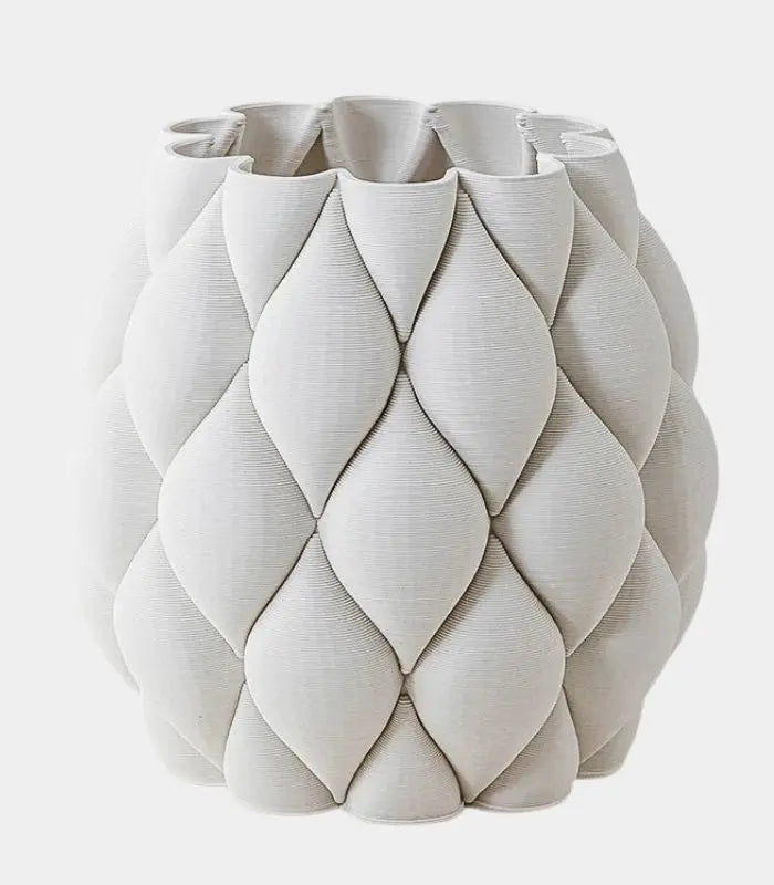Artisanal 3D Printed Quilted Ceramic Vase Modern Geometric Design