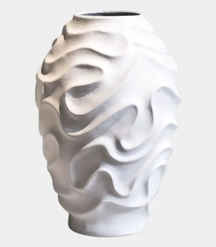 Sculptural Wave Ceramic Vase – Handcrafted Organic Design White