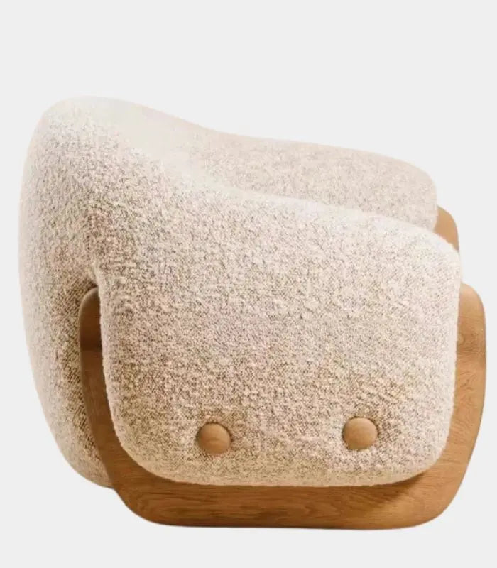 Modern Sculptural Lounge Chair – Contemporary Ash Wood & Bouclé Design