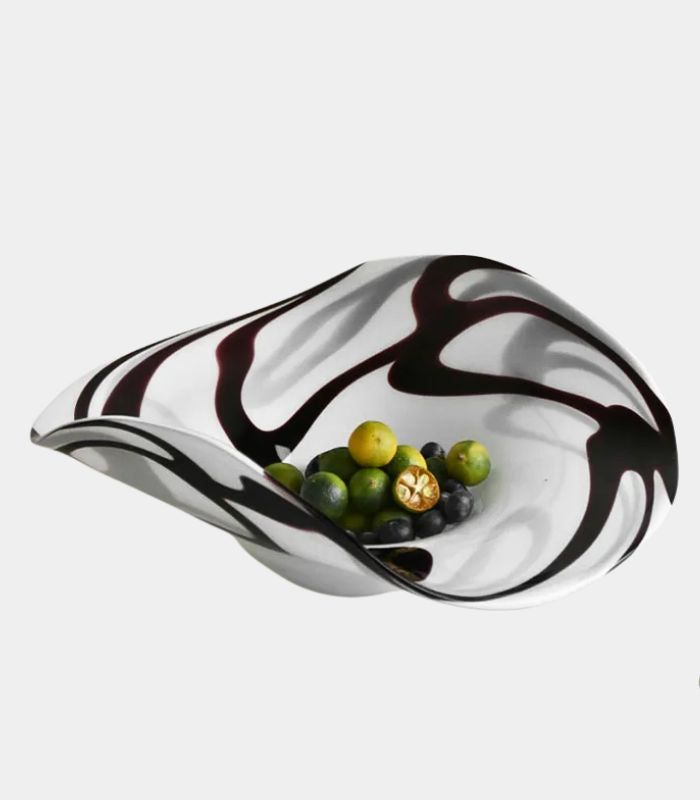 Decorative Bowl Artisanal Swirl Pattern - Modern Centerpiece Glass 33 cm