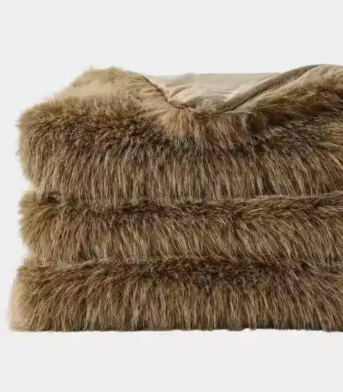 Faux Fur Throw Blanket – Sophisticated Textured Design Natural Tan