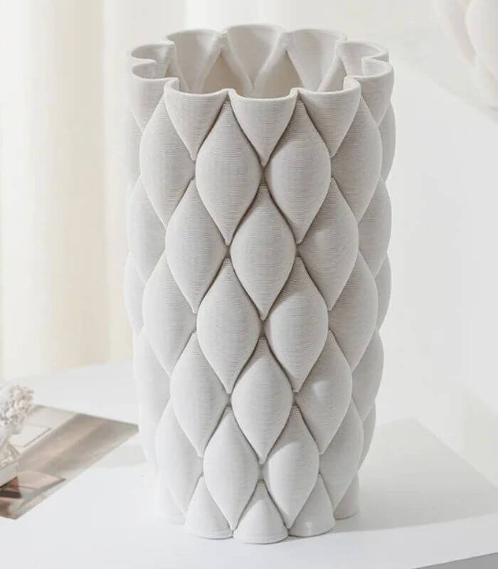 Artisanal 3D Printed Quilted Ceramic Vase - Modern Geometric Design 26.4 cm