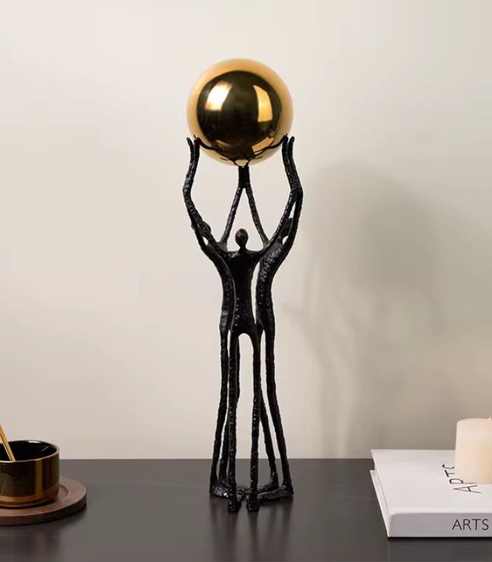 Atlas Collective Sculpture - Modern Abstract Human Form with Gold Sphere