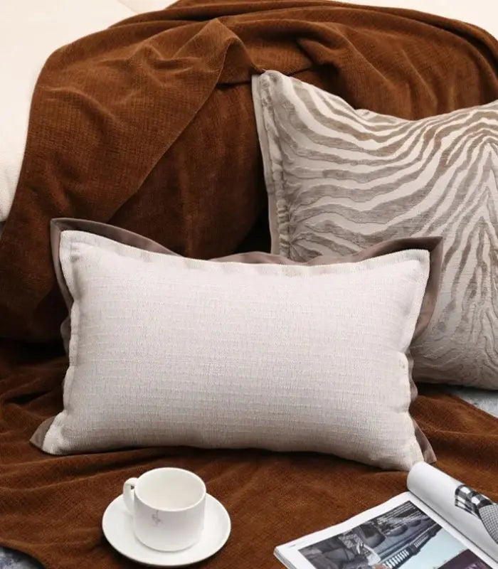 Montauk Bordered Lumbar Cushion Cover - Cream & Taupe Textured Accent 30x50cm