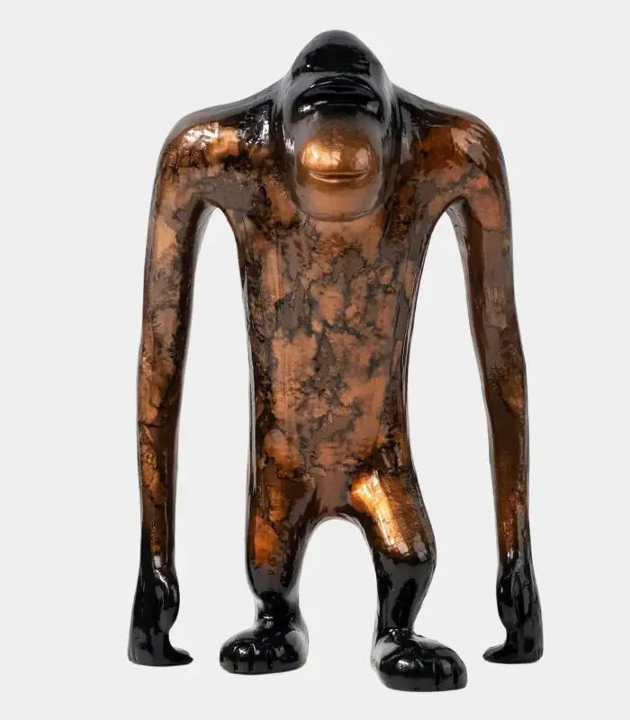 Maximilian Resin Sculpture – Abstract Ape Figure with Metallic Finish 22 cm
