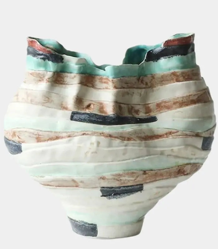 Meridian Ceramic Vase – Handcrafted Striped Design 32 cm (12.60 in)