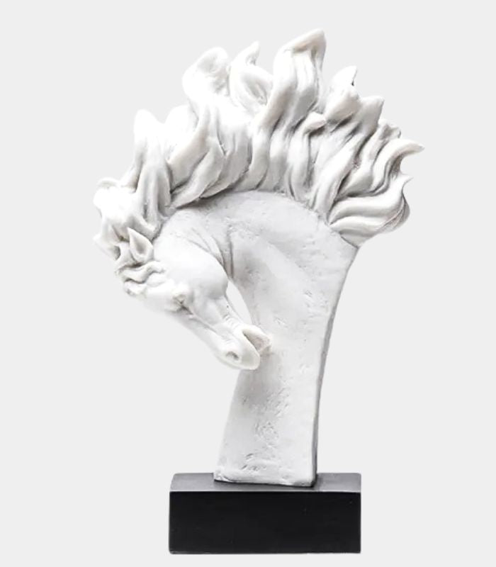 White Horse Head Sculpture – Equestrian Figurine Resin 31 cm Large