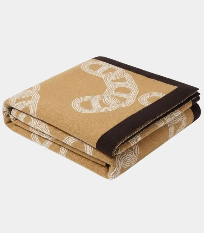 Aurelle Chain Link Throw Blanket & Lumbar Cushion | Ochre and Ivory Decorative Textiles