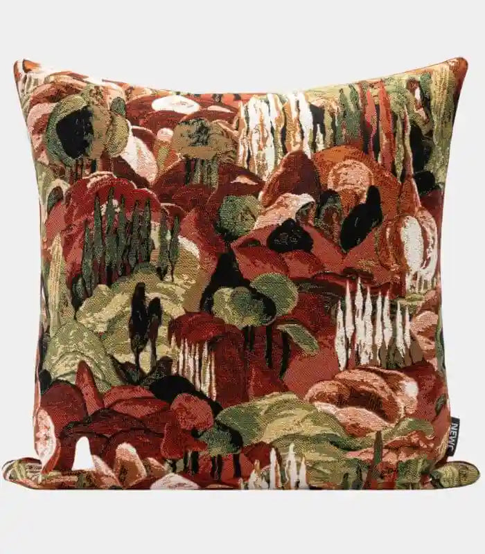Floral Jacquard Cushion Cover – Artistic Botanical Tapestry Design