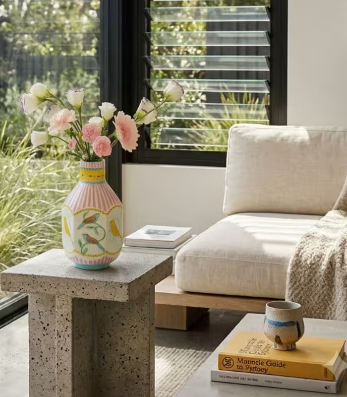 Hand-Decorated Multi-Bird Bottle Tabletop Vase - Charming Ceramic Decor (26cm/10.24")