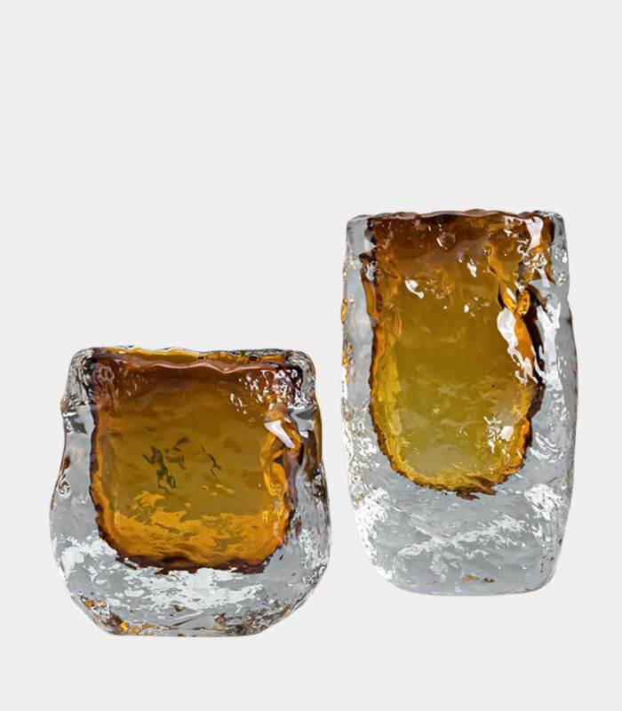 Amber Glow Ice Glass Vase | Artisan Hand-Crafted Home Decor