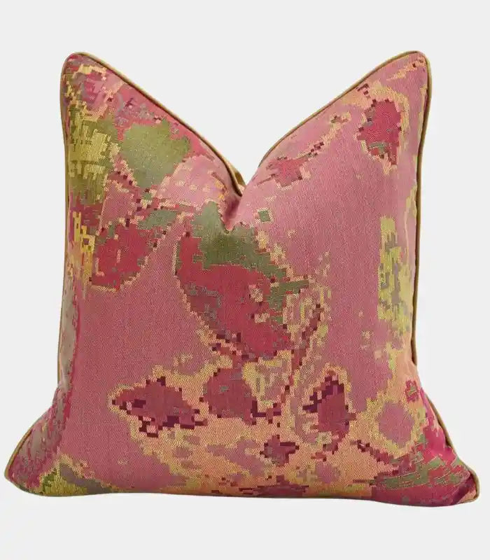 Cartago Jacquard Cushion Cover – Geometric Ikat Pattern in Rose and Olive