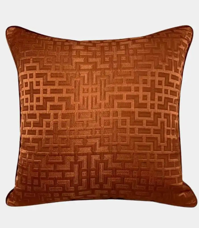 Geometric Cushion Cover Fernwood Jacquard Velvet Woven 45x45 cm Copper