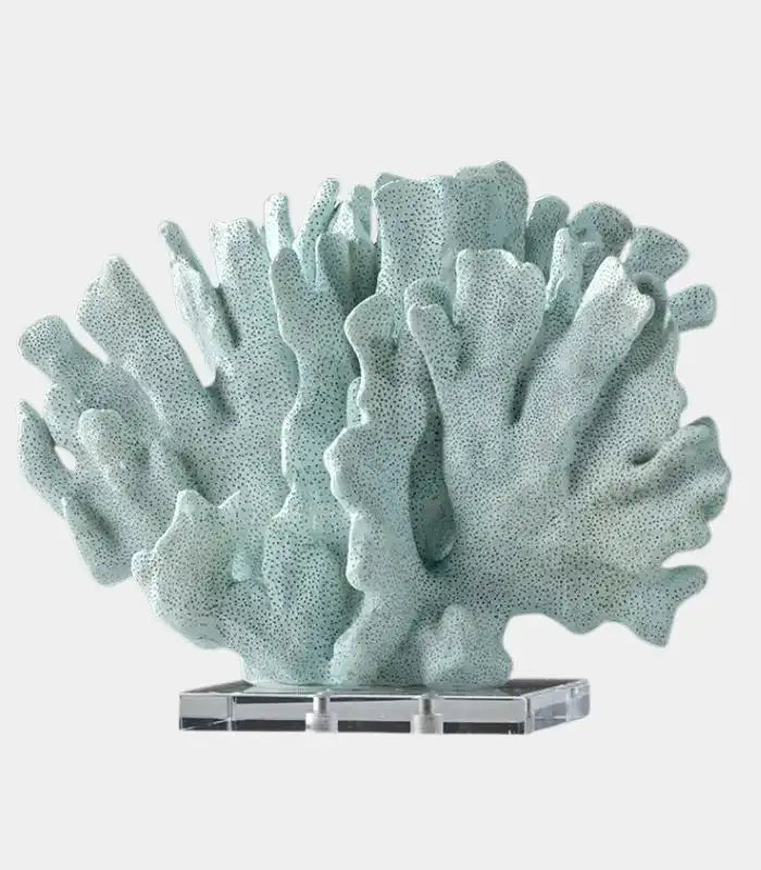 Oceana Seafoam Coral Sculpture – Coastal Decorative Object with Acrylic Base Resin Blue Large 28 cm