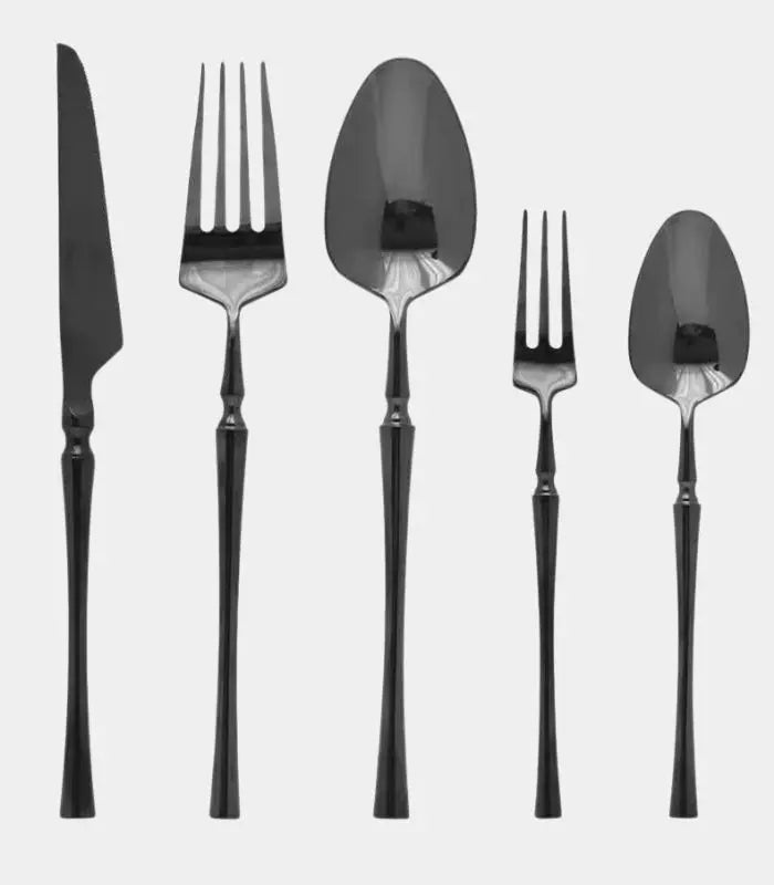 30 Pcs Cutlery Set Stainless Steel Mirror Polished Set for 6 Black
