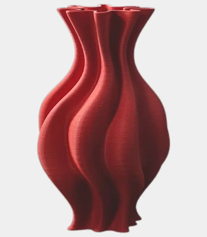 Crimson Ceramic Vase – Contemporary Twisted Ridged Design 37 cm