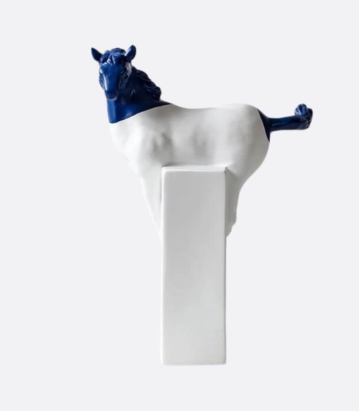 Abstract Horse Decorative Sculpture Resin White & Blue