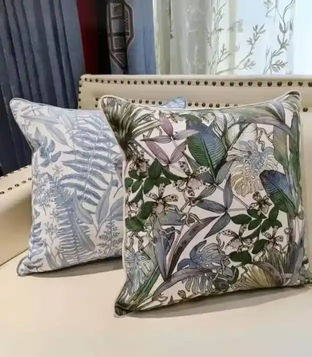 Botanical Haven Decorative Cushion Cover  Tropical & Coastal Fern Print Throw Pillow Cover  45x45 cm