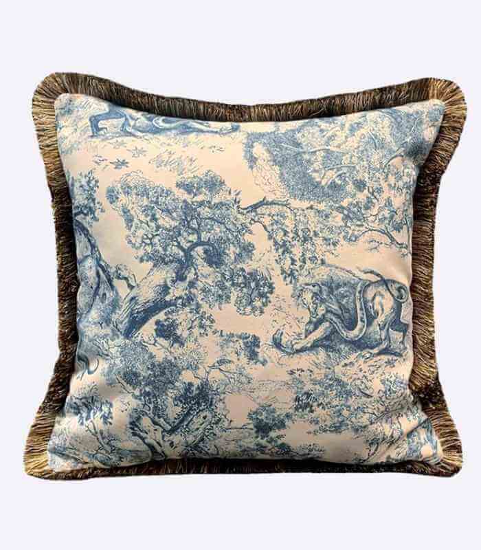 Cushion Cover Mythos Woven Blue Print Fringed 45x45 cm