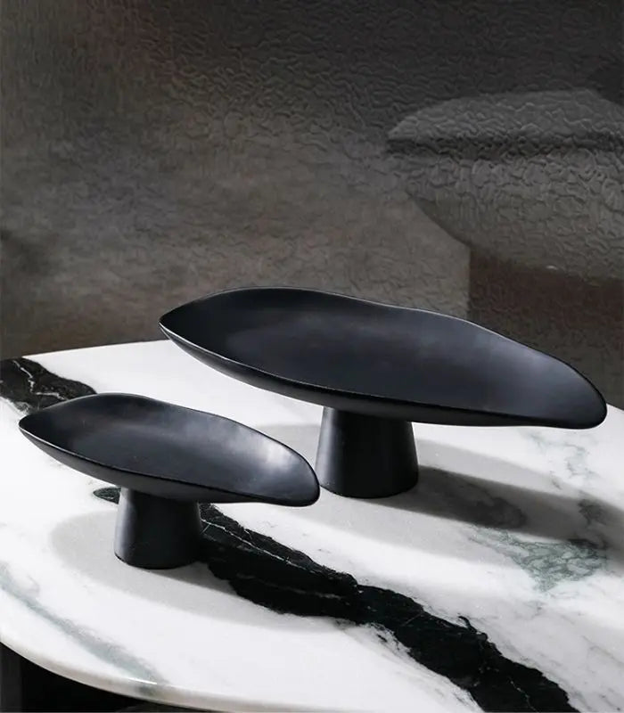Decorative Tray Handcrafted Fruit Bowl Table Storage Black Porcelain