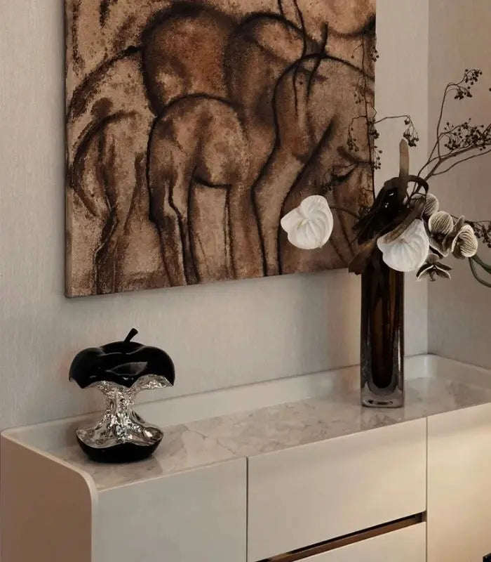 Midnight Core Apple Sculpture Ceramic Abstract Sculptural Vessel – Contemporary Art Object Collection