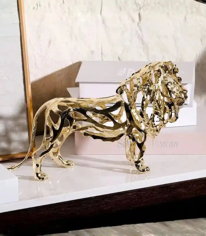 Golden Lion Sculptural Accent Piece Large Decorative Sculpture 31x20 cm