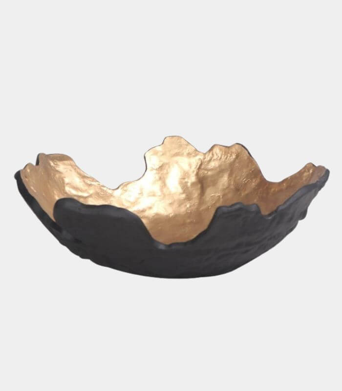Sintra Large Decorative Bowl - Modern Black & Gold Resin Art Piece 40 cm