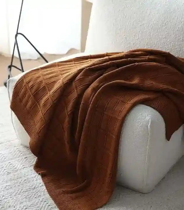 Textured Grid Knit Throw Blanket | Modern Comfort for Bed or Sofa