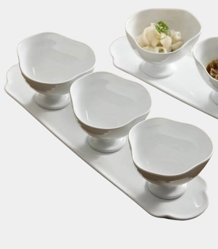 Modern Ceramic 3-Piece Appetizer Serving Bowl Set with Tray