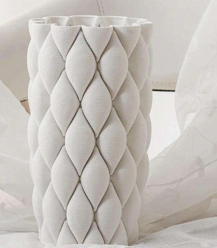 Artisanal 3D Printed Quilted Ceramic Vase - Modern Geometric Design 26.4 cm