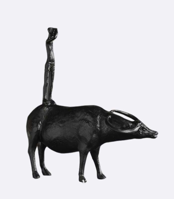 Modern Abstract Man and Bull Resin Sculpture - Striking Black Finish