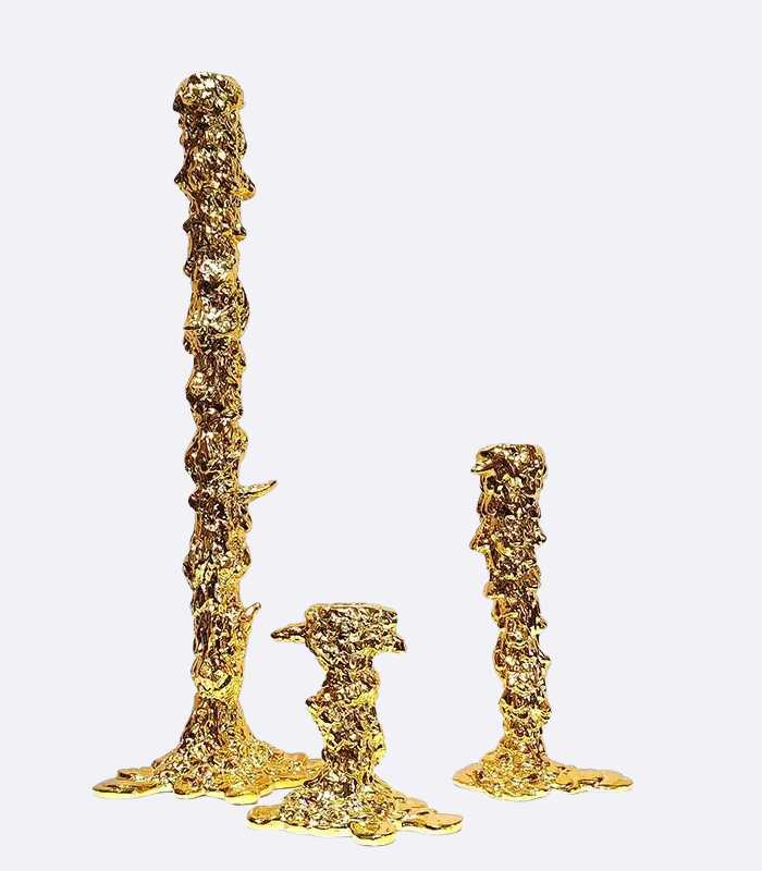 Candlestick Candle Holder Golden Drip Resin