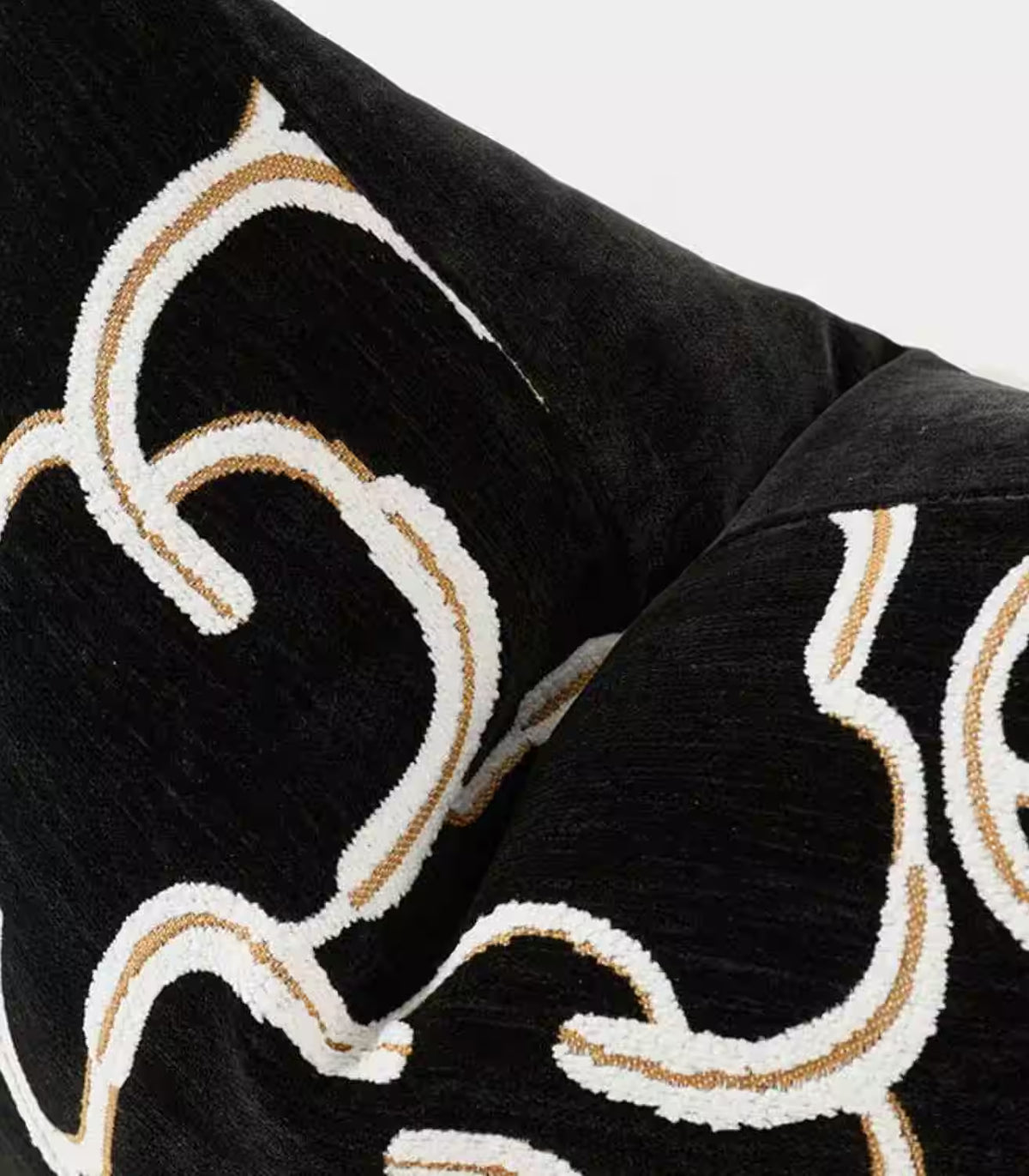 Odessa Black Jacquard Cushion Cover – Ivory & Gold Abstract Swirl, 2 Sizes