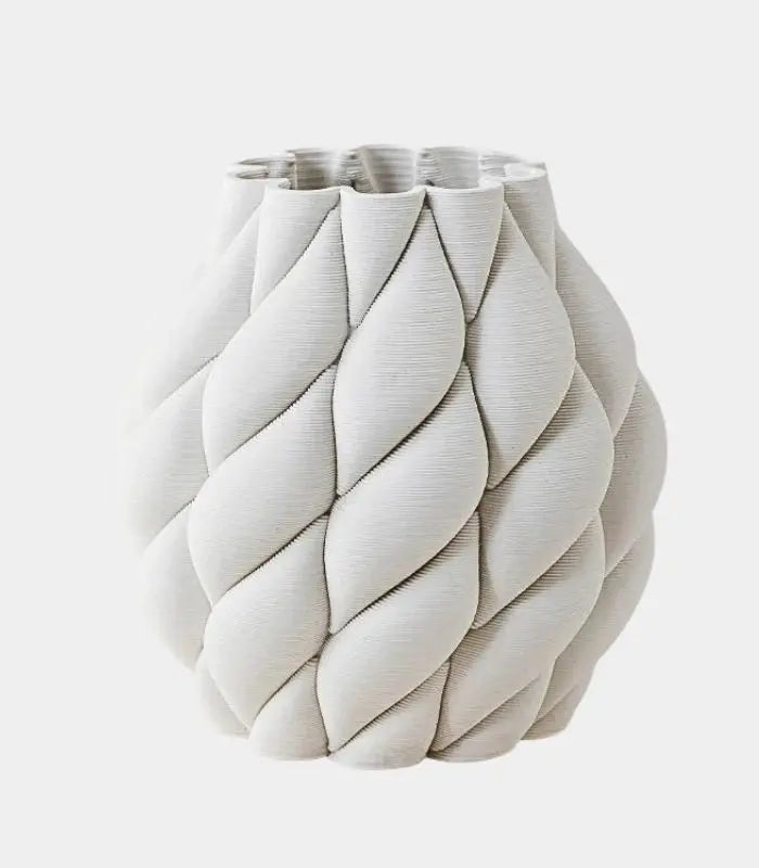 Artisanal 3D Printed Quilted Ceramic Vase Modern Geometric Design